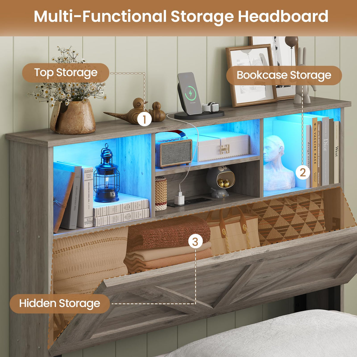 Twin Bed with Bookcase Headboard and 4 Drawers F22245