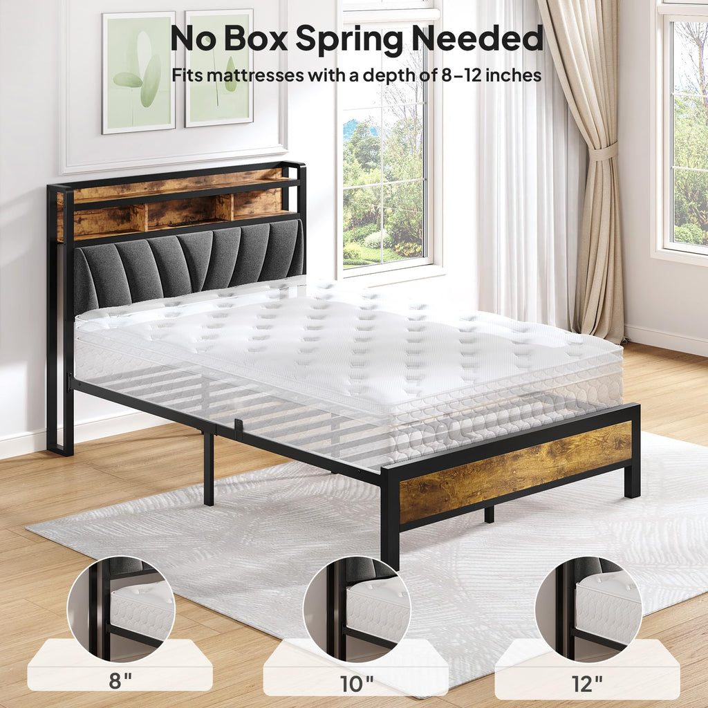 Full Bed Frame with LED Lights and Charging Station D927037