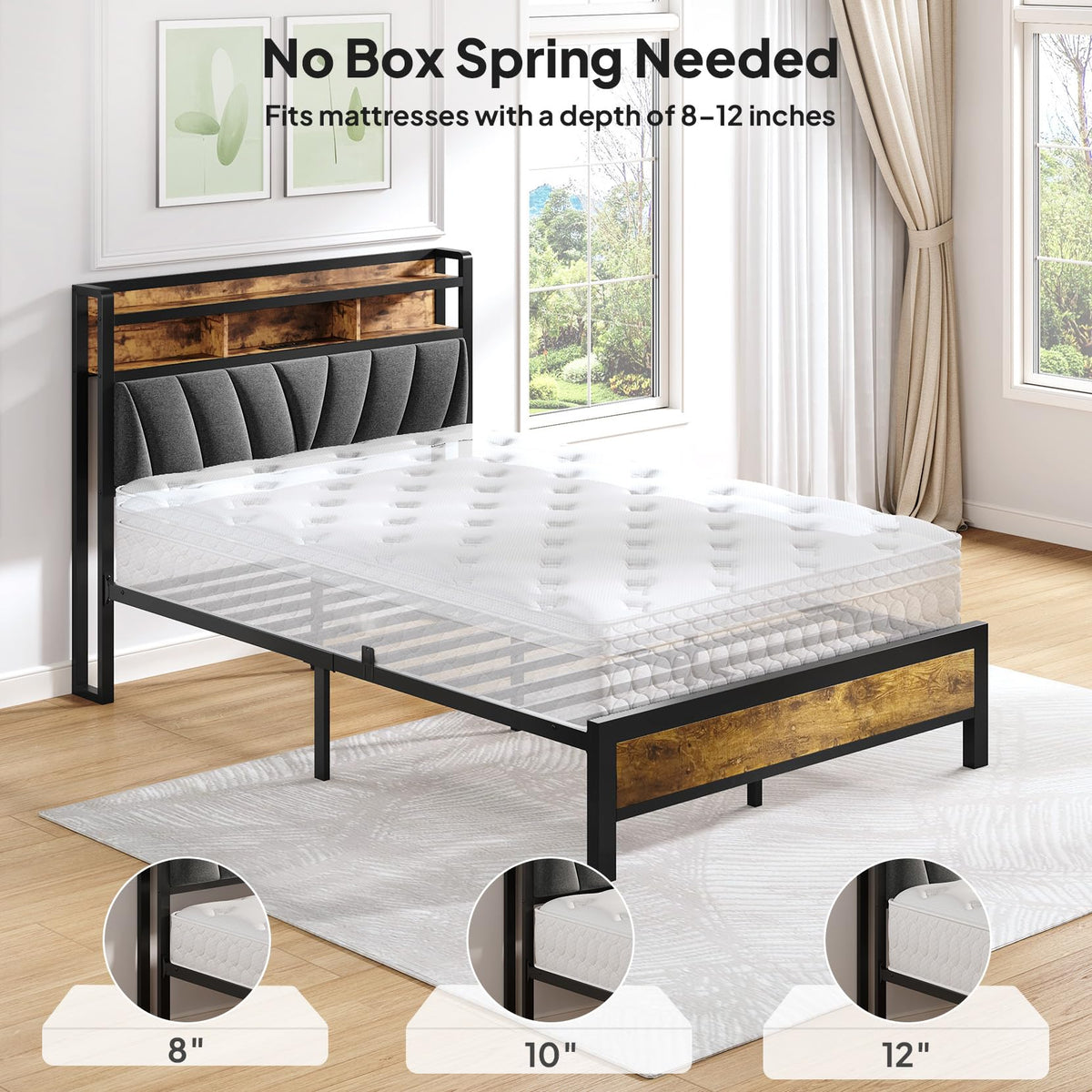 Full Bed Frame with LED Lights and Charging Station D927037