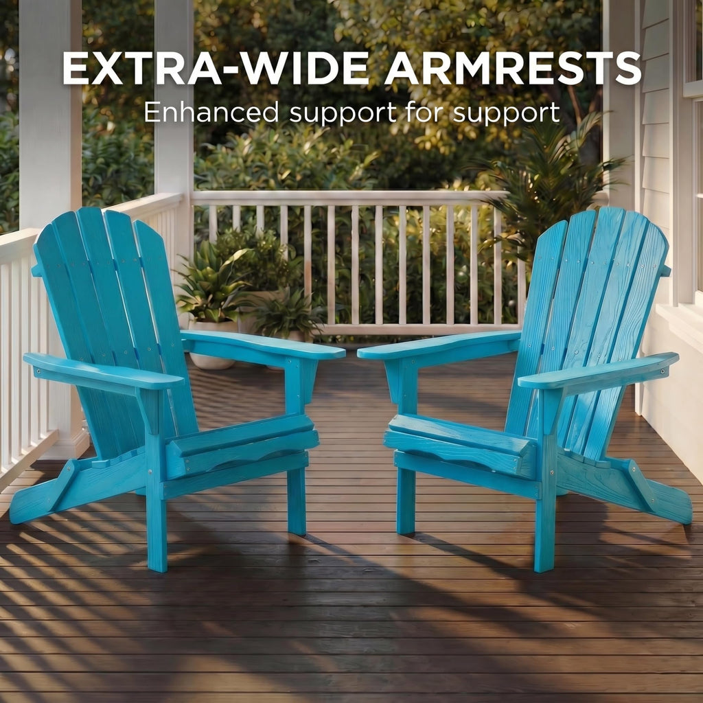 Folding Adirondack Chairs Set of 2 Solid Wood Turquoise Blue Q928201