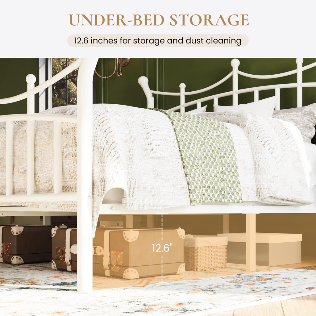 Twin Size White Metal Bed Frame T403