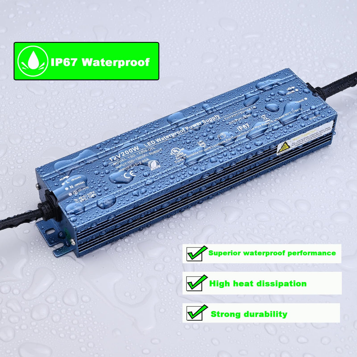12V 200W IP67 Waterproof LED Driver N10885