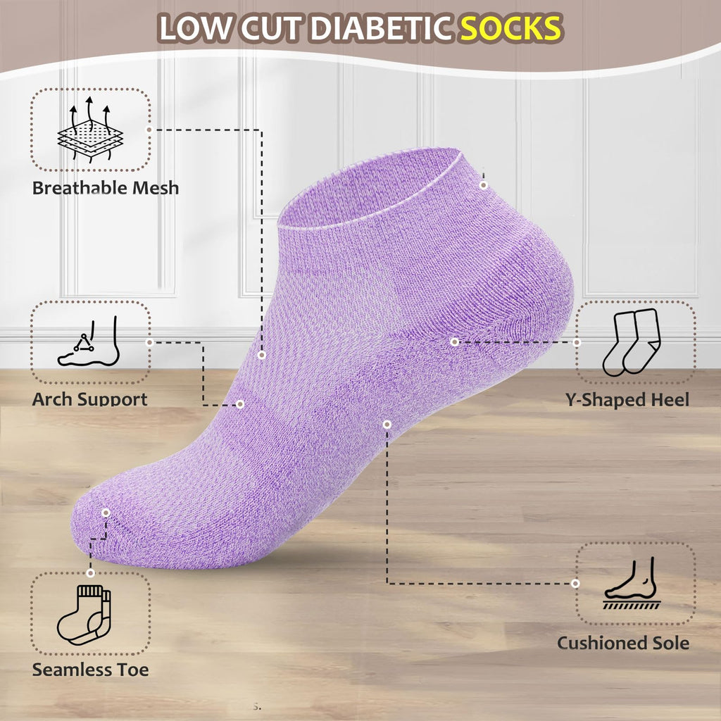 5 Pairs Non-Binding Low Cut Diabetic Socks Size 9-11 Z984497