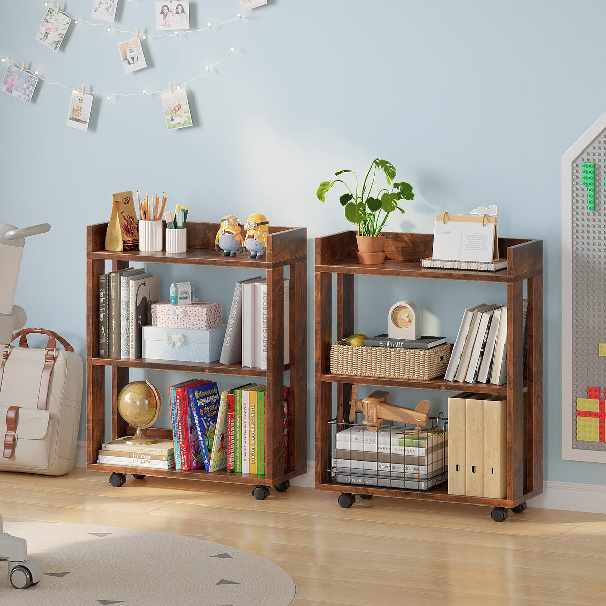 3-Tier Small Bookshelf with Wheels V621