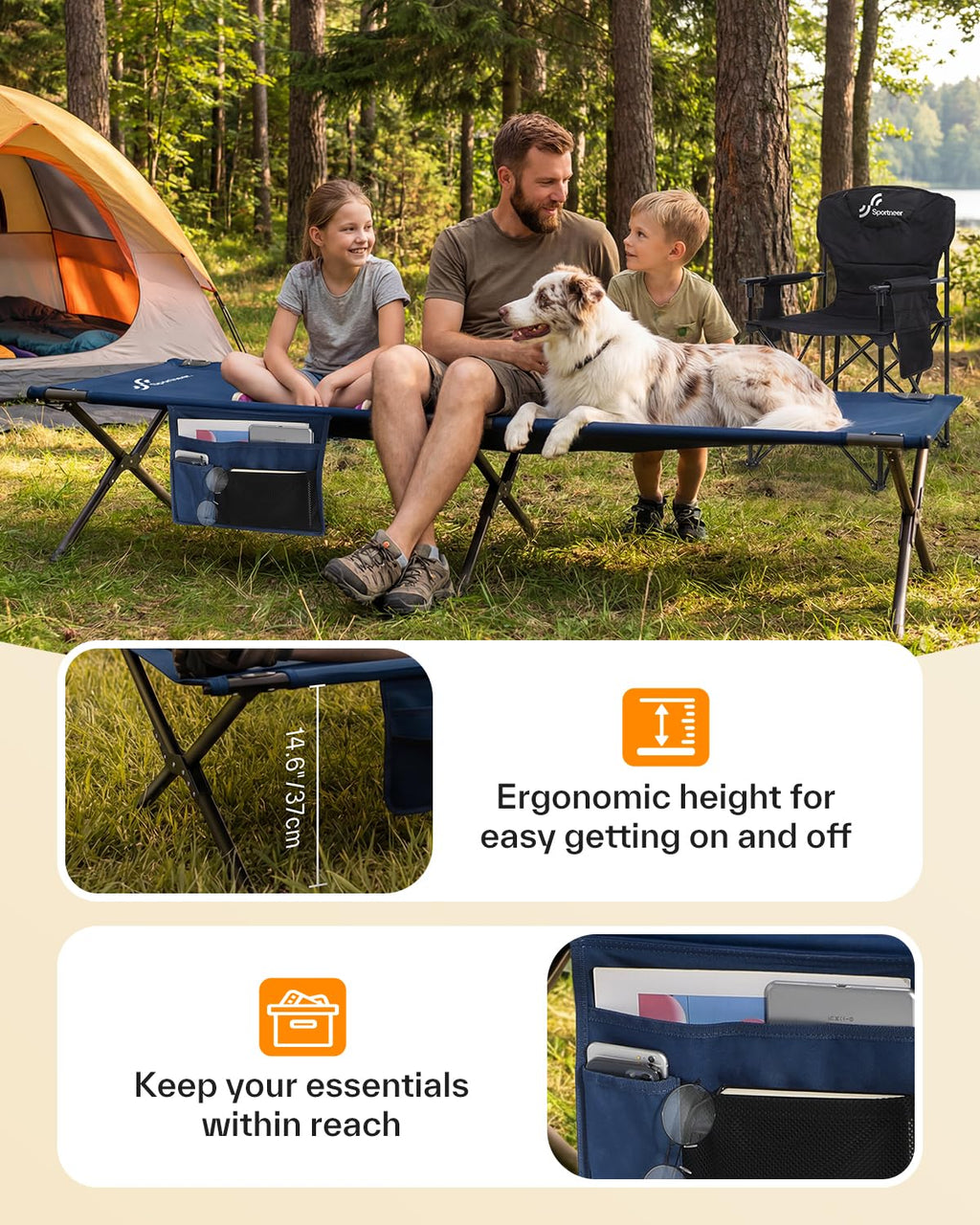 Camping Cot 78.3"x28.7"x14.6" Heavy Duty Folding Bed Support 330 Lbs H589569