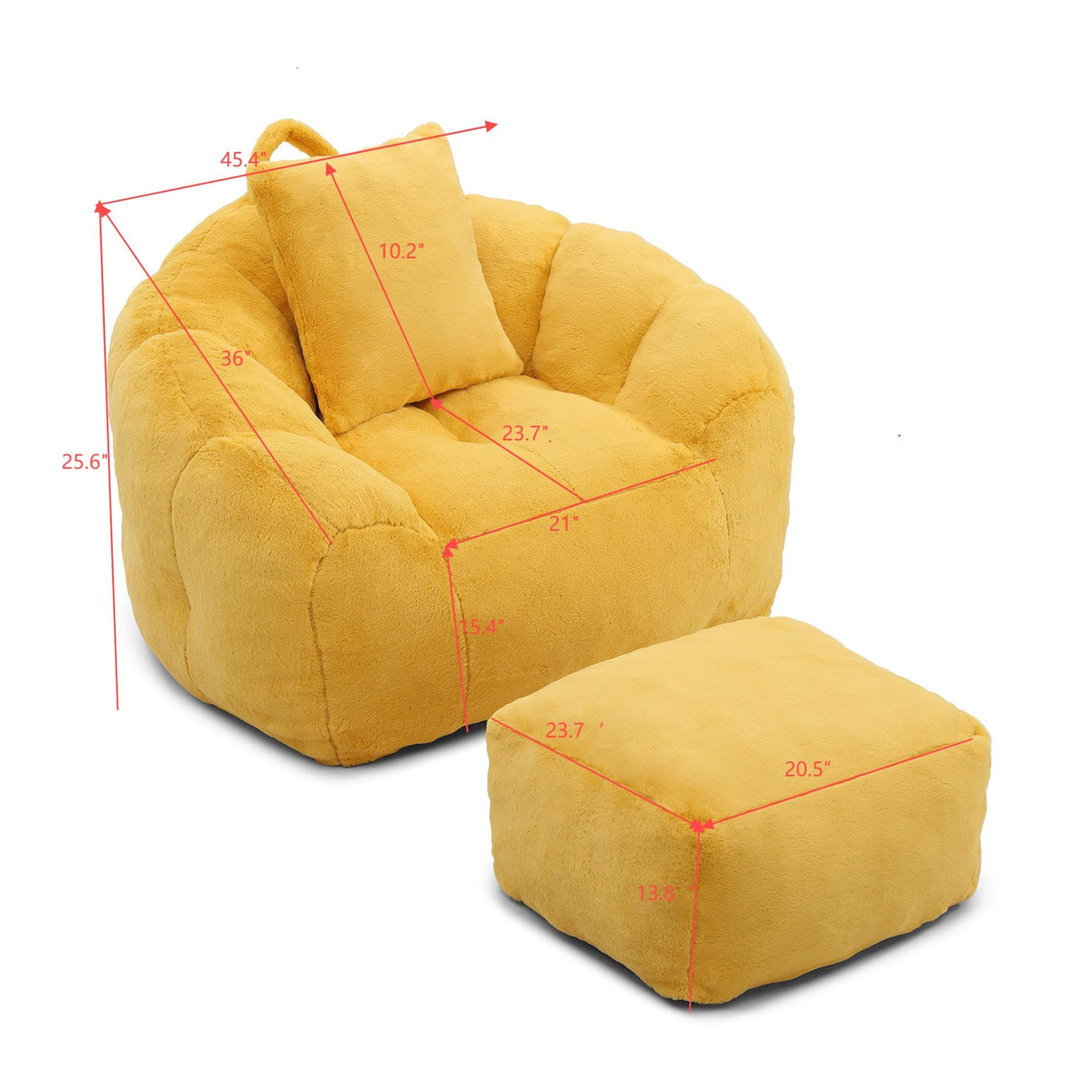 Yellow Faux Fur Memory Foam Bean Bag Chair with Footstool E800596