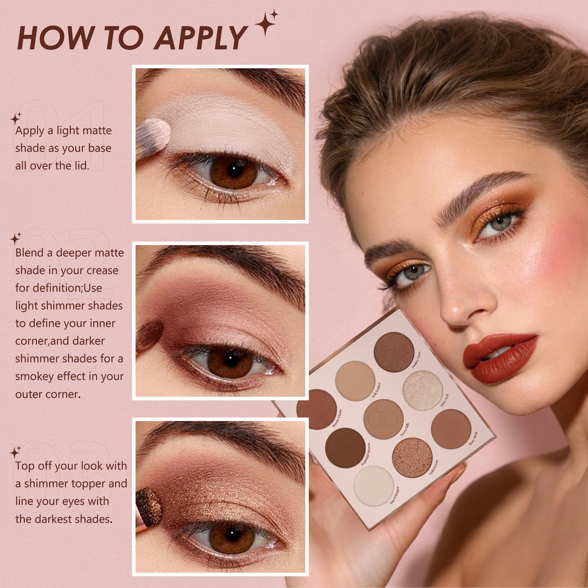 9 Colors Brown & Copper Eyeshadow Palette with Matte & Shimmer Finishes D463