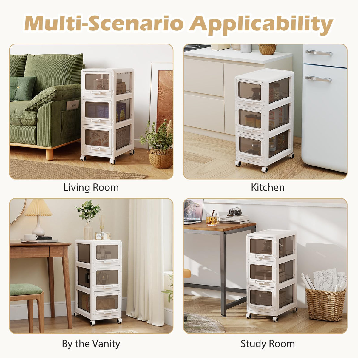 3 Tier Rolling Storage Cart with Drawers K239434