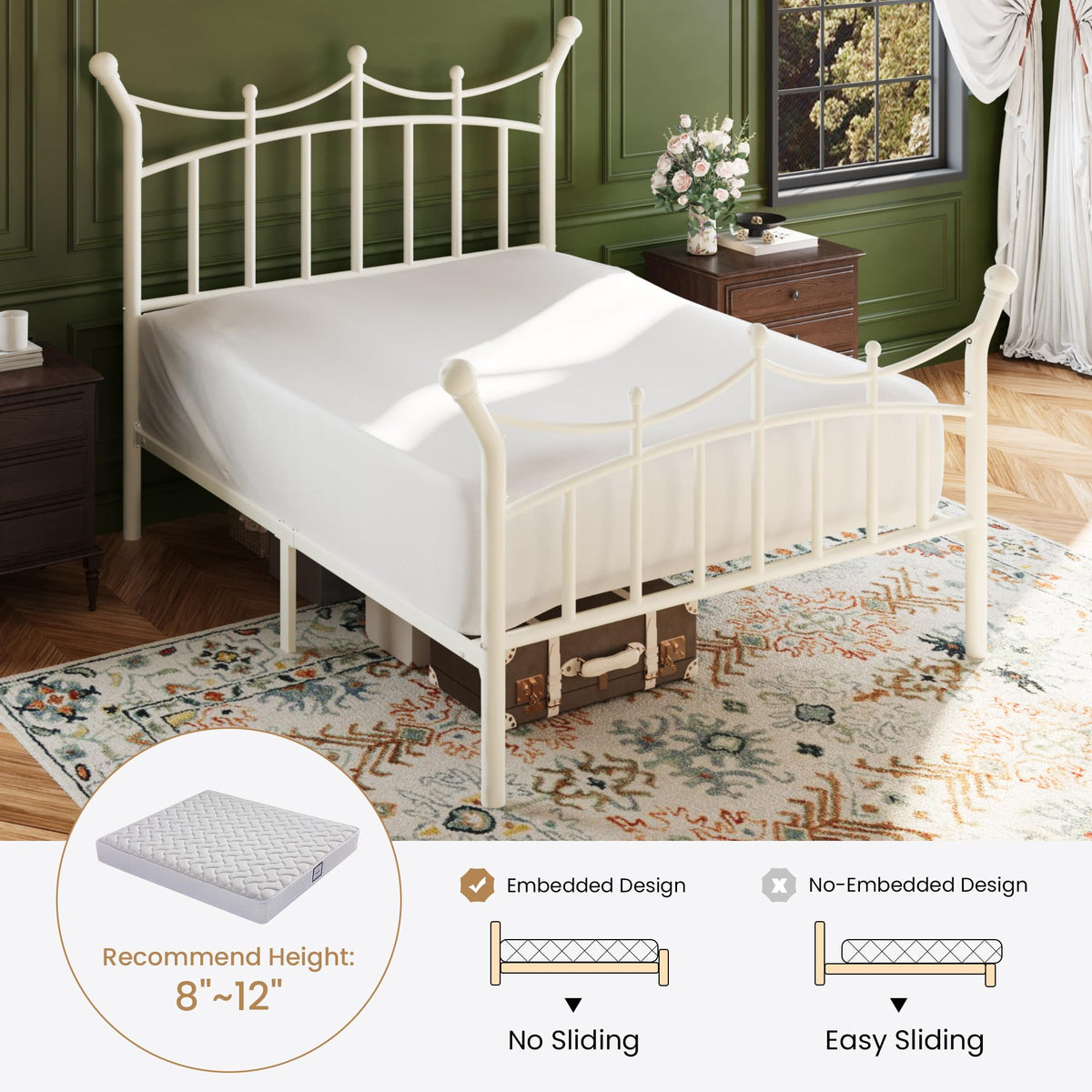 Twin Size White Metal Bed Frame T403