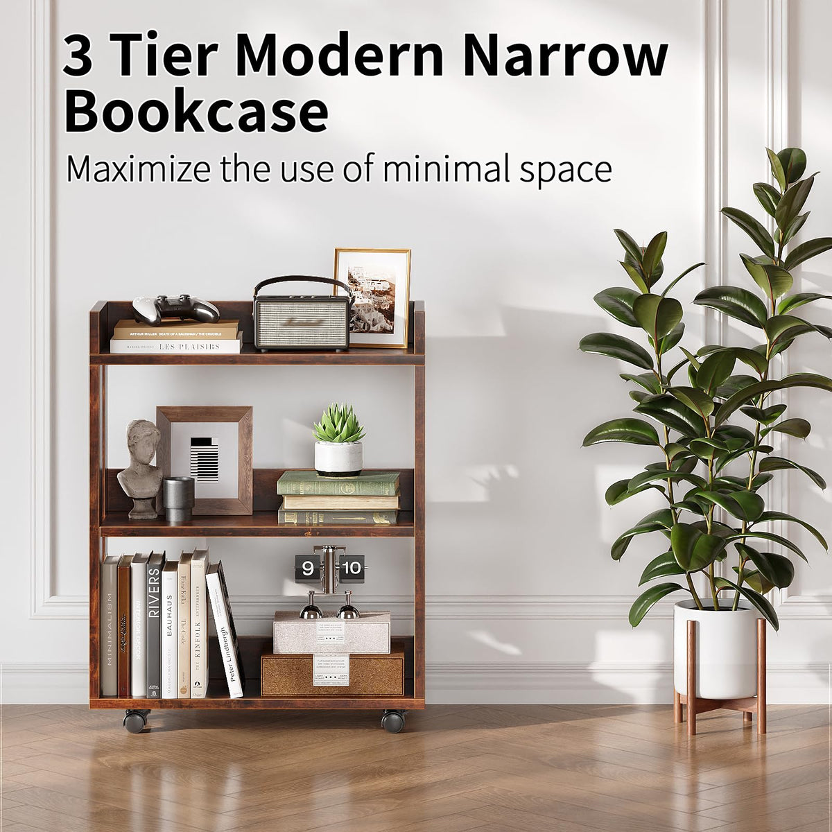 3-Tier Small Bookshelf with Wheels V621