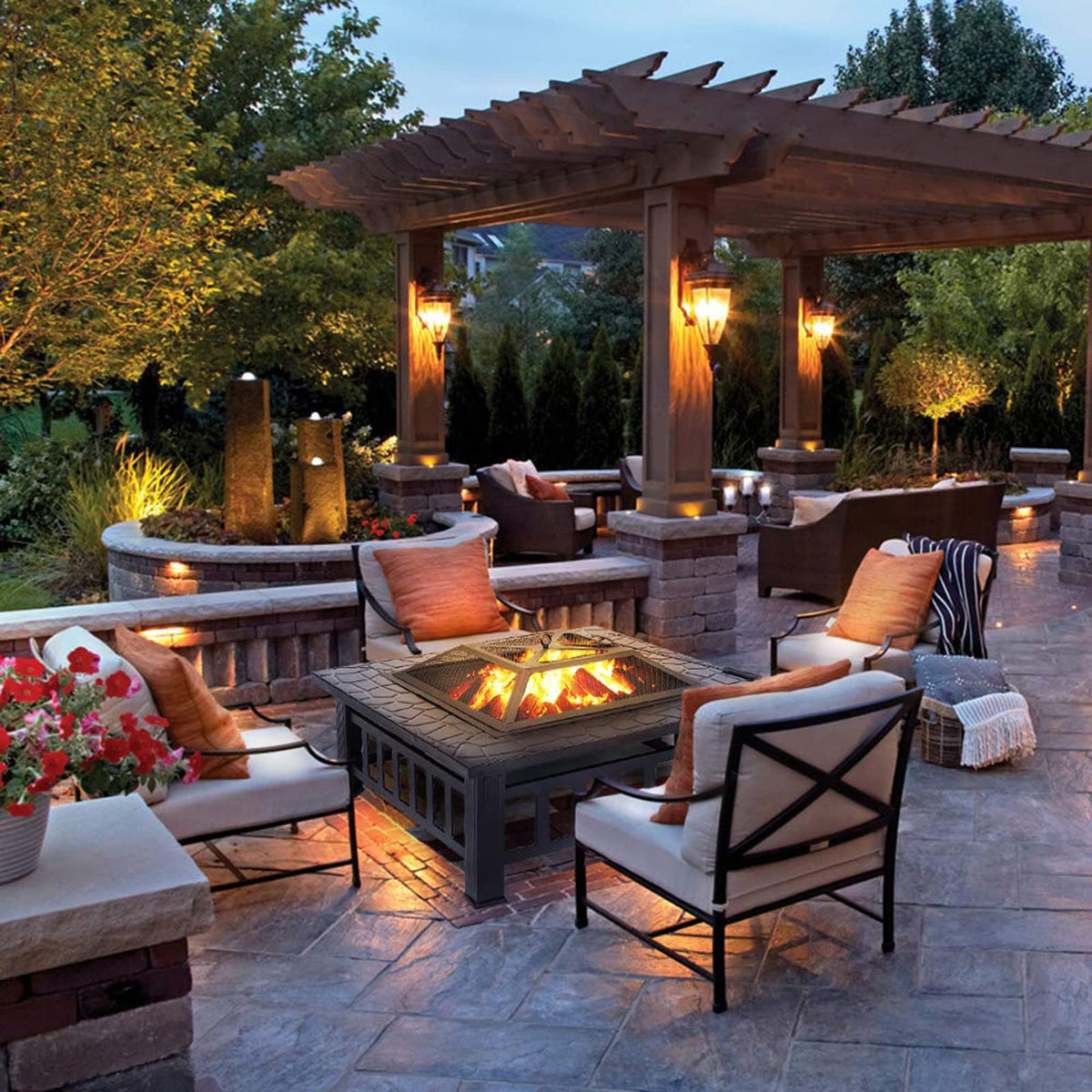 32'' Wood Burning Steel Fire Pit with Spark Screen D3938