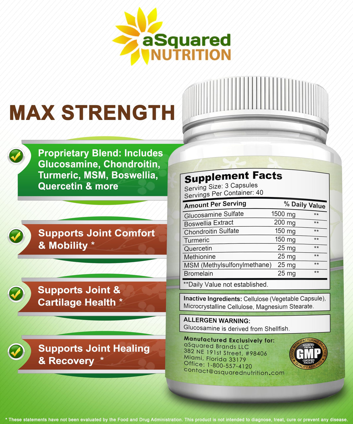Glucosamine Chondroitin Turmeric MSM Boswellia 120 Capsules Supplement A6881