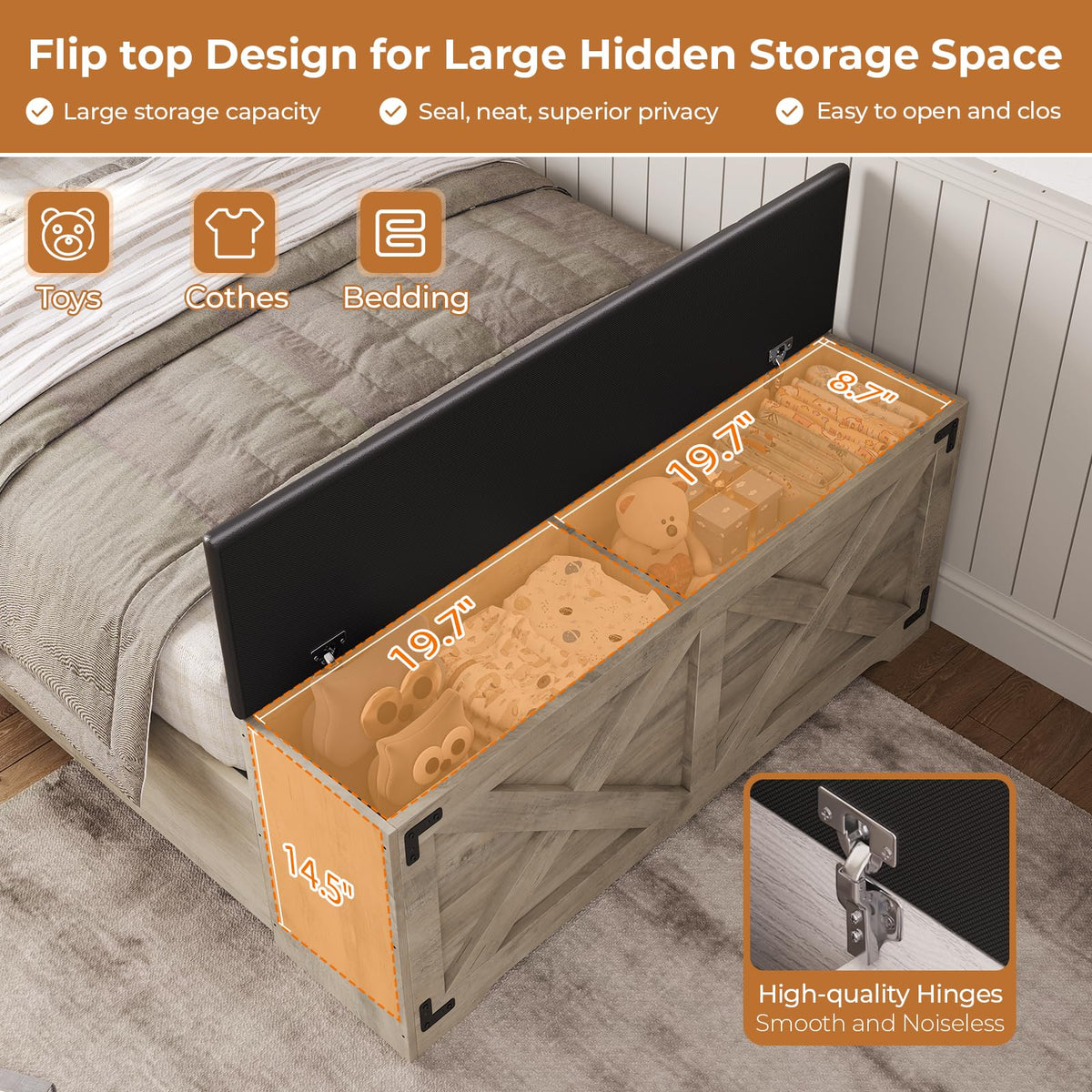 Oak Gray Wood Twin Size Bed Frame with Storage Headboard and Charging Station Z159671