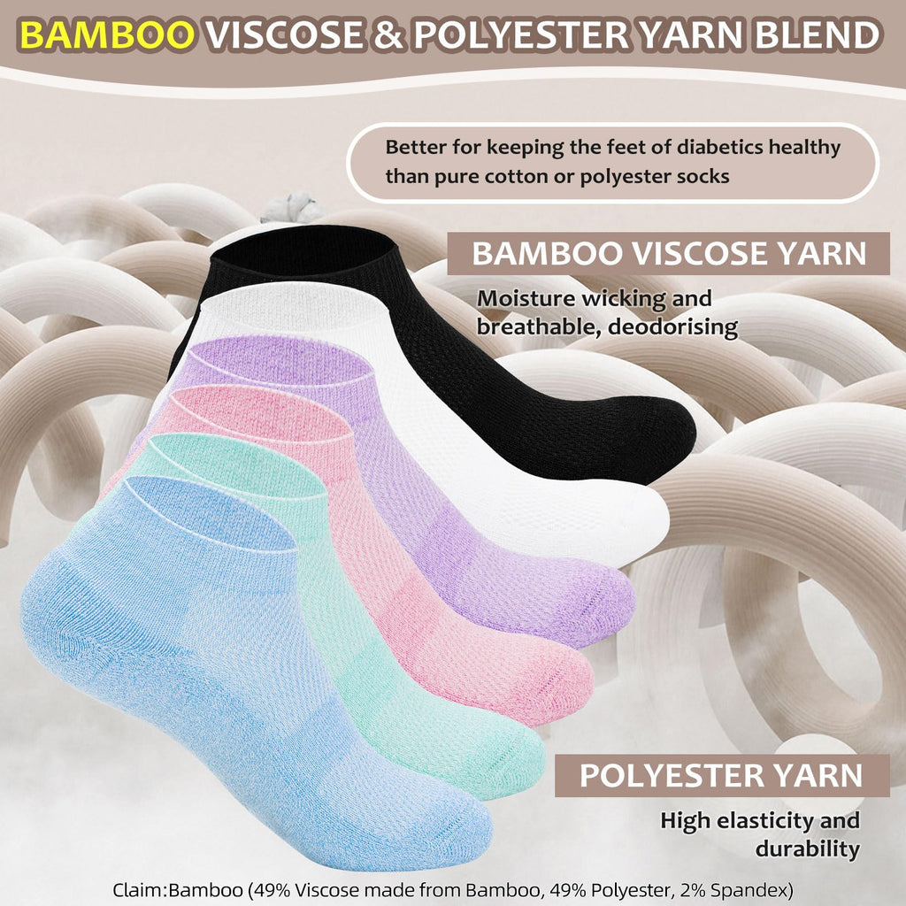 5 Pairs Non-Binding Low Cut Diabetic Socks Size 9-11 Z984497