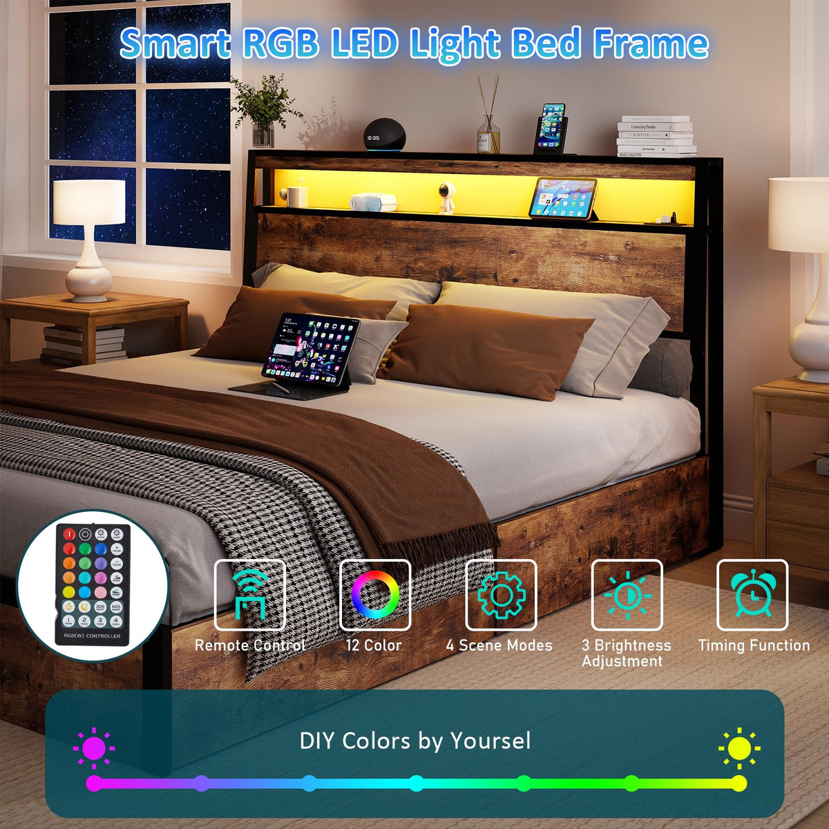 Queen Size Bed Frame with 4 Storage Drawers D630