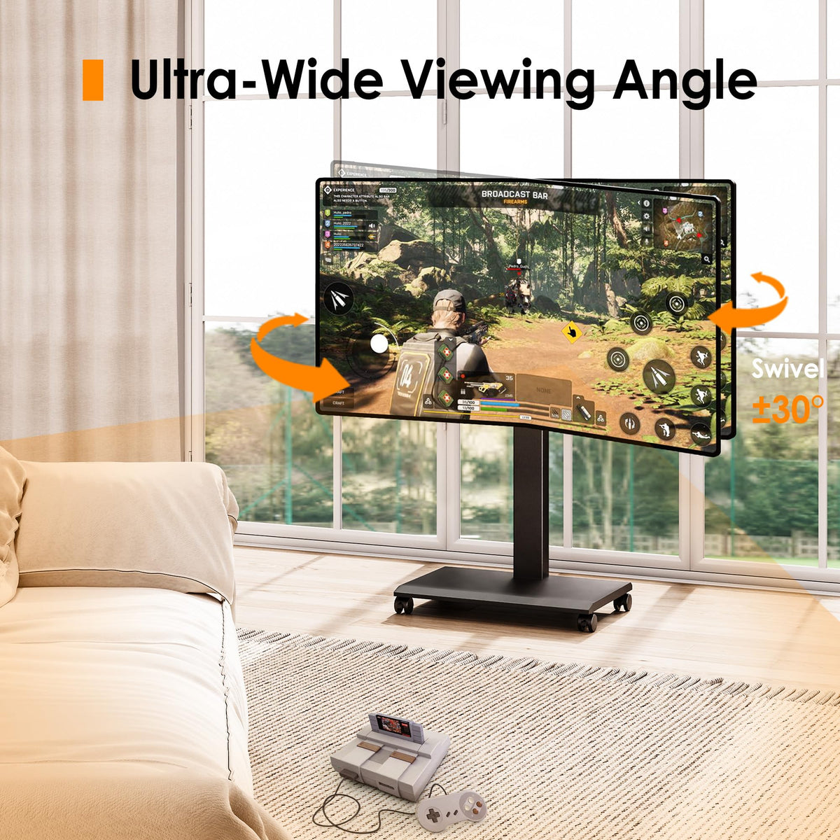 Hand Crank Lift TV Stand with Wheels for 32-75 Inch TVs, Black E919