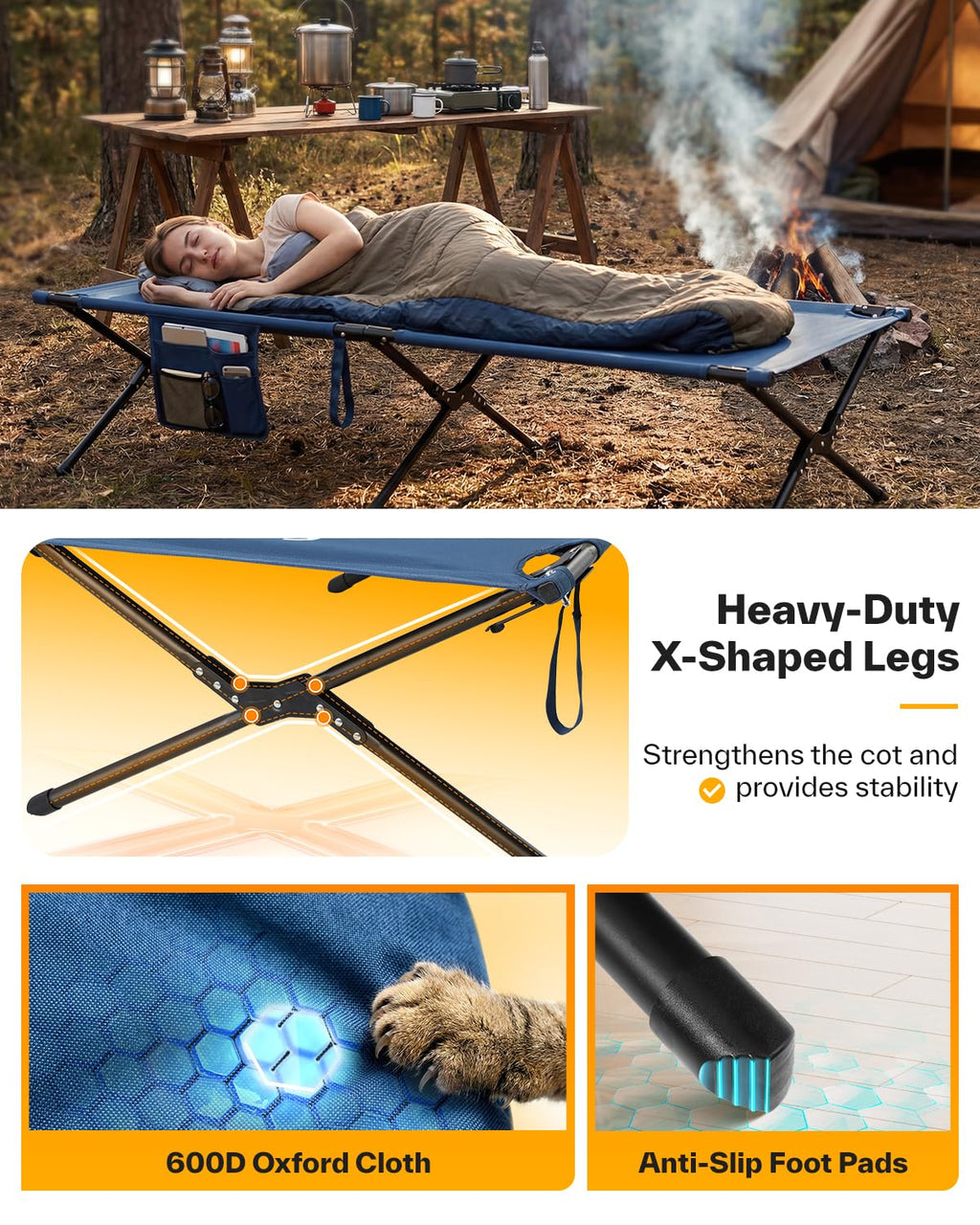 Camping Cot 78.3"x28.7"x14.6" Heavy Duty Folding Bed Support 330 Lbs H589569