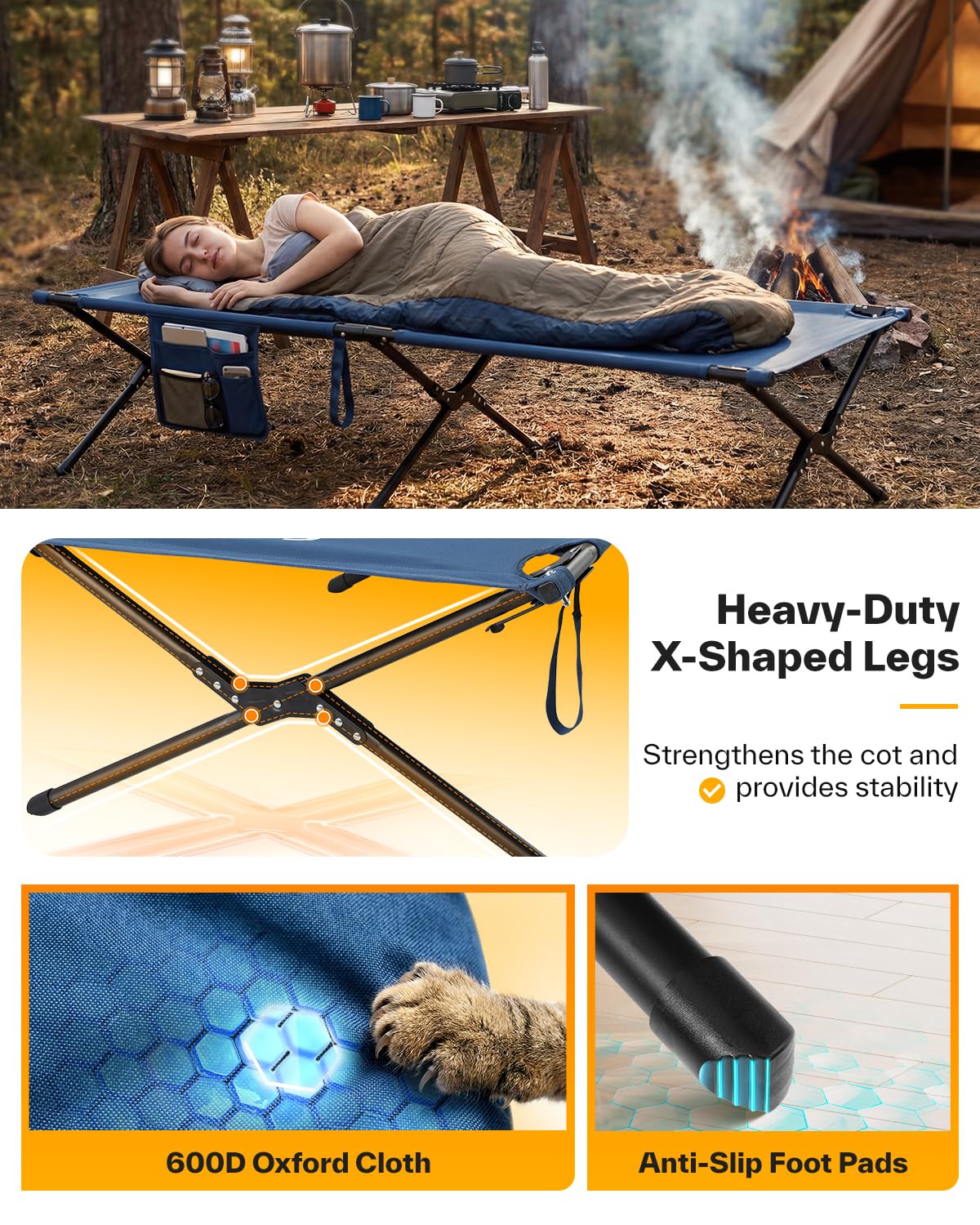 Camping Cot 78.3"x28.7"x14.6" Heavy Duty Folding Bed Support 330 Lbs H589569
