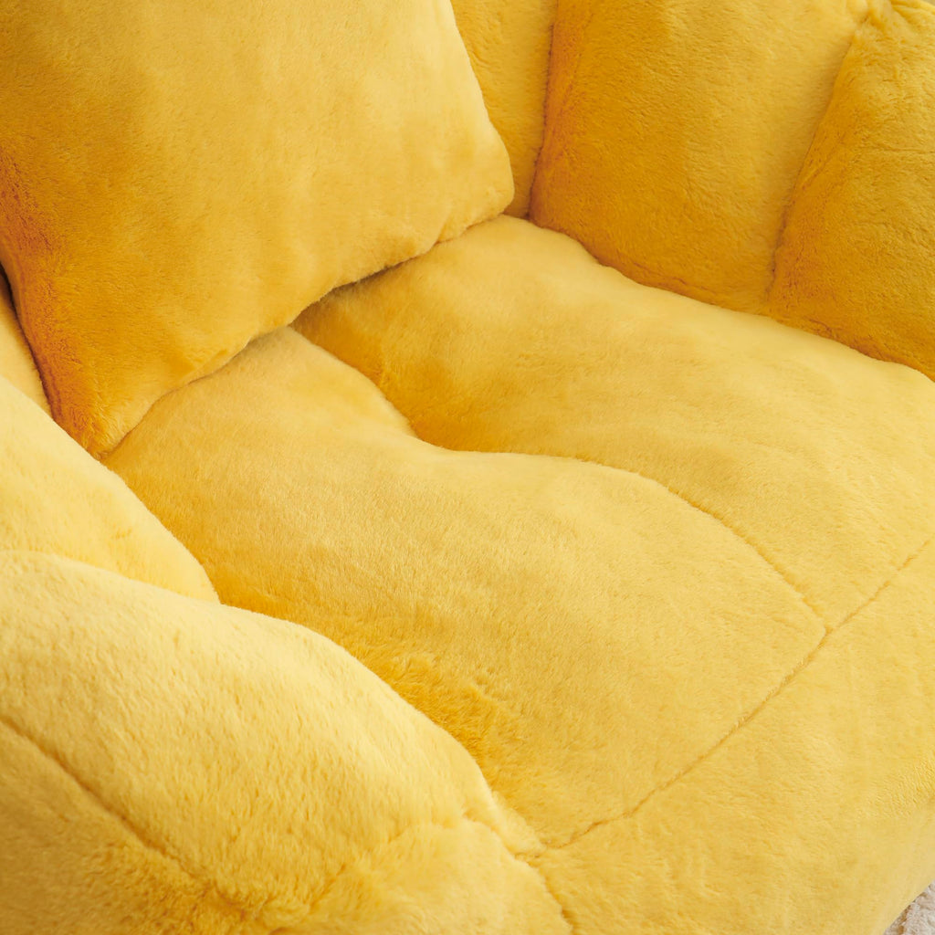 Yellow Faux Fur Memory Foam Bean Bag Chair with Footstool E800596