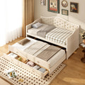 Beige Twin Size Wooden Daybed with Trundle and 2 Drawers O37518