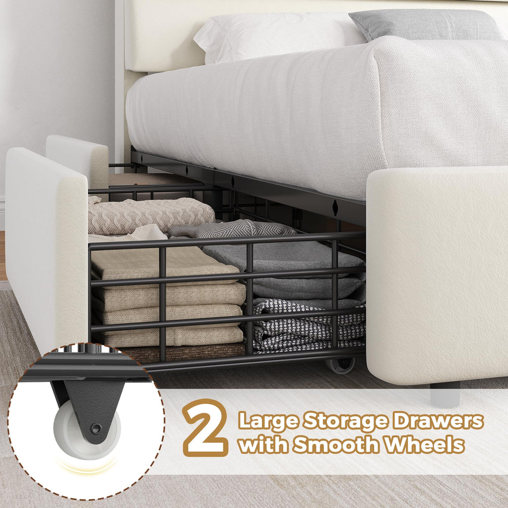 Beige Queen Size Bed Frame with 2 Storage Drawers T302