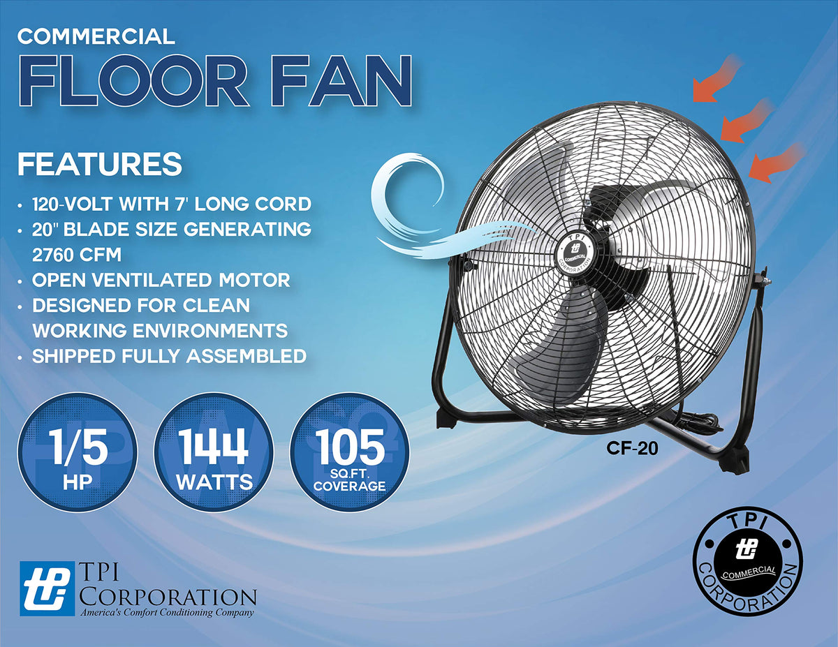 3-Speed 20” High-Velocity Non-Oscillating Floor Fan E8950